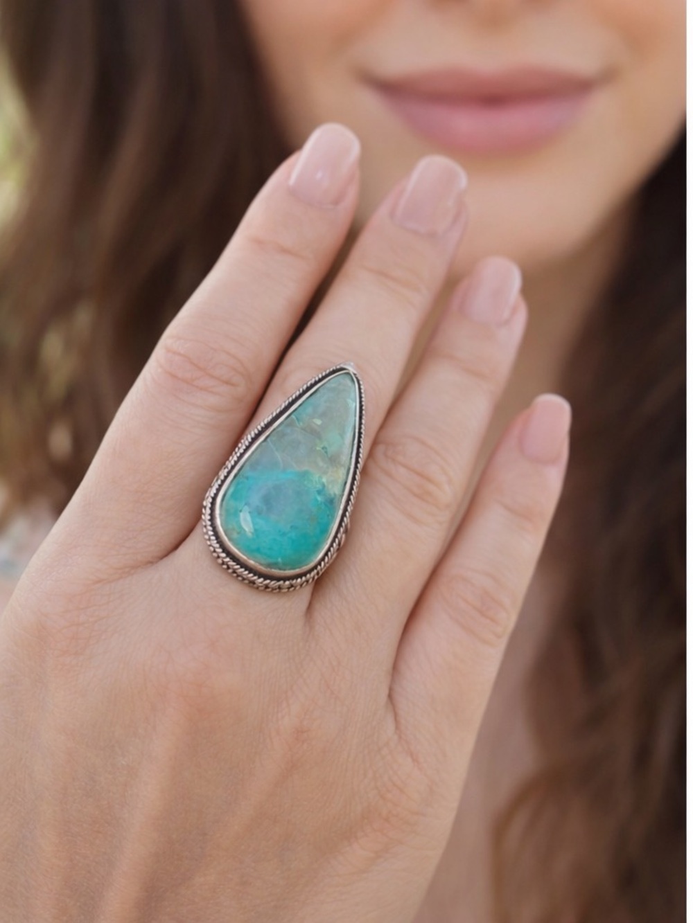 Genuine Chrysocolla Sterling Silver Vintage Healing Ring